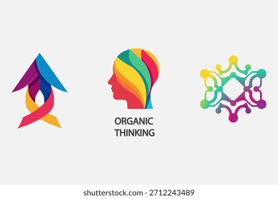 These vibrant logos represent concepts like organic thinking, creativity, and technological innovation