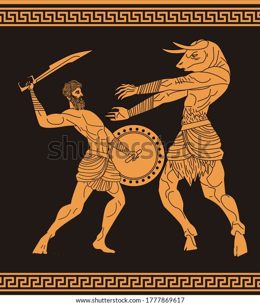 Theseus\
fighting the minotaur greek mythology\
tale
