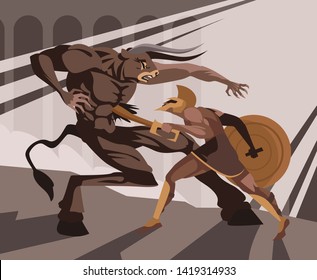 theseus killing the creature minotaur greek mythology tale