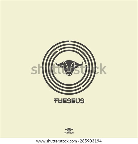 Theseus logo in flat eliments with bulls laberint 