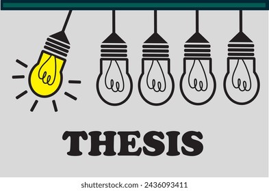 thesis and bulb illustrations, one with a light.education, graduation, university and school background