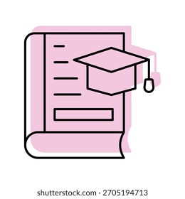Icono de línea delgada de sombra de color de tesis, Vector, píxel perfecto, archivo de ilustrador 
