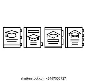 thesis education book graduation icons symbol vector design simple line black white illustration template sets