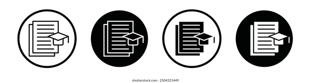 Conjunto de íconos de Vector de tesis con estilo relleno y delineado en negro.
