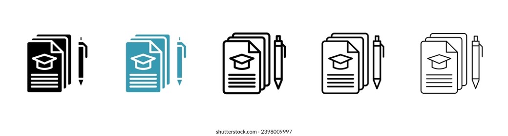 Thesis vector icon set. Thesis diploma academic book for UI designs.