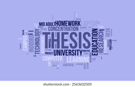 Thesis word cloud template. Thesis concept vector tagcloud background.