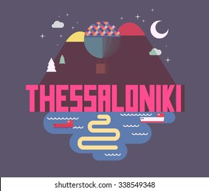 Thessaloniki beautiful city in europe. vector cartoon illustration