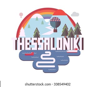 Thessaloniki beautiful city in europe. vector cartoon illustration