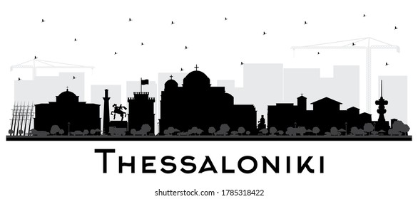 Thessaloniki Greece City Skyline Silhouette with Black Buildings Isolated on White. Vector Illustration. Travel and Tourism Concept with Historic and Modern Architecture. Thessaloniki Cityscape.