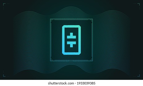 Theta cryptocurrency colorful gradient logo on dark background with wavy thin line.