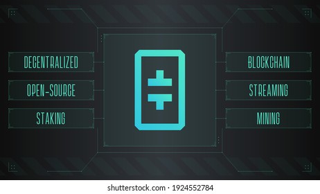 Theta cryptocurrency colorful infographics concept. Isolated on dark background.