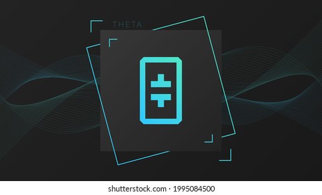 Theta cryptocurrency colorful logo with wave thin lines background.