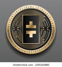 Theta (THETA) cryptocurrency golden coin isolated in transparent background. Virtual currency token symbol vector illustration based on cryptography and block chain technology.