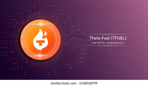 Símbolo criptodivisa de la moneda de Theta Fuel. Moneda criptográfica con inversión en bolsa. Icono de moneda en fondo oscuro. Concepto de financiación de las tendencias económicas. Ilustración vectorial 3D.