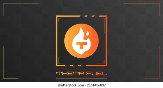Theta fuel cryptocurrency colorful logo on dark background with triangles pattern decoration. Vector illustration.