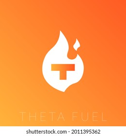 Das Kryptowährungs-Logo von Theta Fuel. Einzeln auf orangefarbenem Hintergrund.