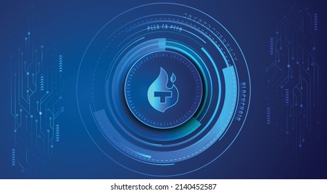 Theta Fuel (TFUEL) block chain crypto currency digital encryption, virtual money exchange. Technology global network vector illustration background and banner design template. Futuristic web trading