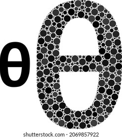 Theta Greek lowercase symbol vector mosaic of round dots in variable sizes and color tints. Circle dots are grouped into Theta Greek lowercase symbol vector illustration. Abstract vector illustration.