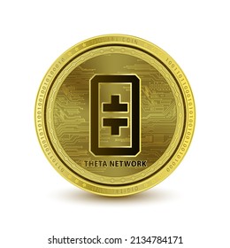 Theta Network (THETA) coin isolated on white background Cryptocurrency blockchain (crypto currency) digital currency, alternative currency 3D Vector illustration Symbol of business modern gold, money.