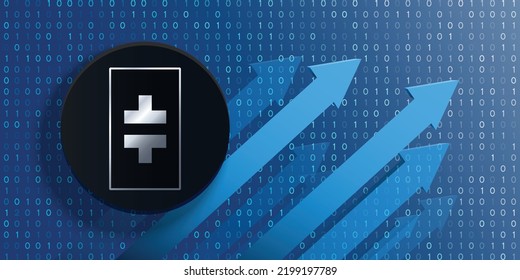 Moneda del logo de la moneda criptográfica de Theta Network (THETA) sobre el fondo futurista de tecnología financiera e ilustración vectorial de banner. Puede utilizarse como diseño de portada, cabecera, fondo, cartel, papel pintado e impresión