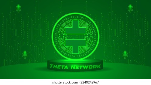 Theta Network (THETA) Metaverse cryptocurrency concept vector illustration banner 