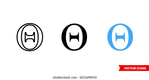 Theta symbol icon of 3 types: color, black and white, outline. Isolated vector sign symbol.