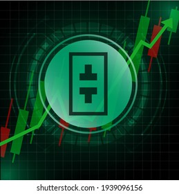 Theta Token (THETA) cryptocurrency value price going up concept design. Glowing Theta Token on Green candle stick charts with black and green background.Vector Illustration.EPS10.