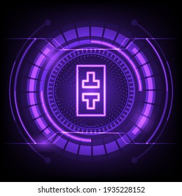 Theta Token (THETA) symbol with crypto currency themed background design. Modern neon color banner for Theta Token icon.Vector illustration. EPS.10