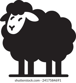 Thevector  is a charming black silhouette of a sheep, showcasing its fluffy wool and the gentle expression on its face. The sheep is depicted standing with a full fleece.