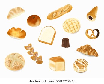 They are various bakery that real style illustration.