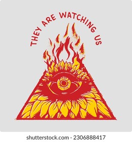 They are watching us t shirt print design, vintage illustration, silhouette, isolated
