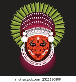 Theyyam Vector, Theyyam is a vibrant ritualistic art form of Kerala, India. It combines dance, music, and mythology to bring alive the divine spirits. Elaborate costumes, intricate face paintings.