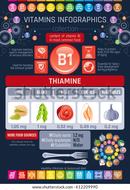 Thiamine Vitamin B1 Food Icons Healthy Stock Vector (royalty Free 