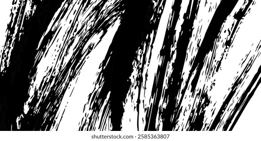 Thick, abstract brush strokes with rough grunge texture, hand-drawn and expressive. Banner of bold, curved distressed paint smears. Vector punk background with irregular painted lines.