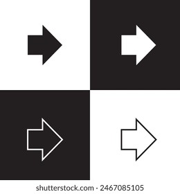 thick arrow icon set vector in two styles isolated on white and black background . next arrow icon, Vector illustration . EPS 10