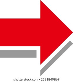 Icono de flecha gruesa con sombra, rojo