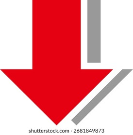 Thick arrow icon with shadow, red