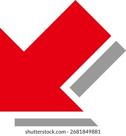 Icono de flecha gruesa con sombra, rojo