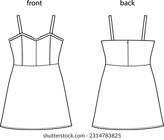 thick band strap denim mini dress drawing