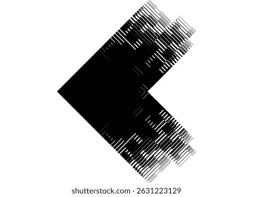 Flecha negra gruesa sobre un fondo blanco de píxeles abstractos. Indicador de dirección. Elemento de diseño de Vector. Para juegos y navegación