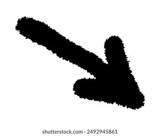 Thick black arrow pointing down and to the left, with a rugged, textured edge. Vector illustration.