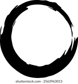 Thick black brush stroke creating a circular shape, forming a spacious empty center, perfect for incorporating text, designs, or other creative elements against a white background