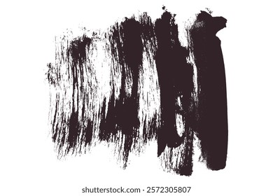 Thick Black Grainy Brush Stroke Texture. Black grunge distressed paintbrush design element. Hand draw big bold paint line shape