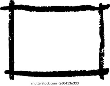 Thick black grunge frame with rounded corners is framing empty white copy space, hand drawn graphic element is isolated on white background