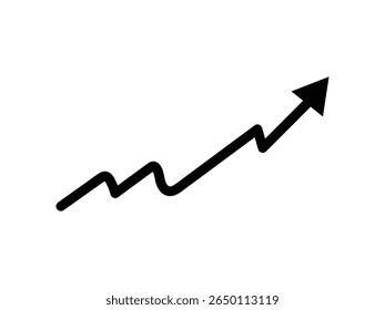 A thick black line forms a jagged arrow pointing upwards and to the right against a plain white background.
