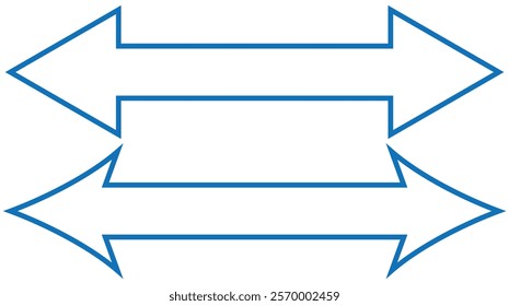 Thick Blue arrow double pointing. Long, straight-line arrow icon. Graphic illustration for direction symbols, up and down sign. Double arrow icon. Vector illustration of blue dual arrow . Stock image.