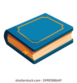 Thick blue hardcover book with gold trim lying open showing yellowed pages