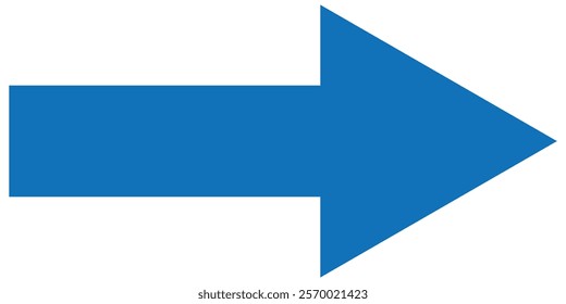 Thick Blue long arrow pointing to the right. Straight long arrow icon, right thin line, blue cursor, horizontal element, thick pointer vector long arrow icon. Bold arrow icon . Design eps 10