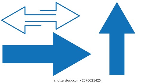 Thick Blue long arrow pointing to the right. Straight long arrow icon, right thin line, blue cursor, horizontal element, thick pointer vector long arrow icon. Bold arrow icon . Design eps 10