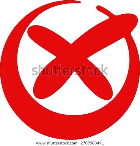 Thick, bold red cross mark with slightly rough edges inside a simple circle.